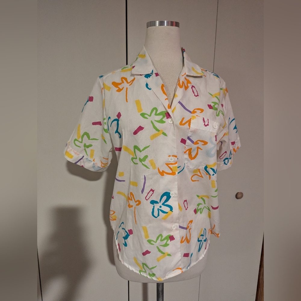 80s print button up short sleeve (M)
